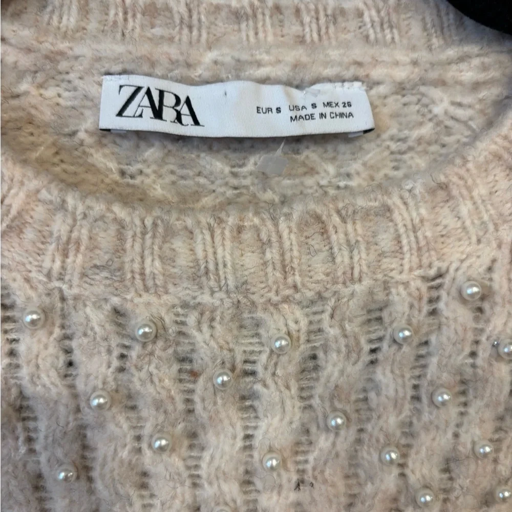 Zara Pearl Embellished Wool Blend Sweater Size Small